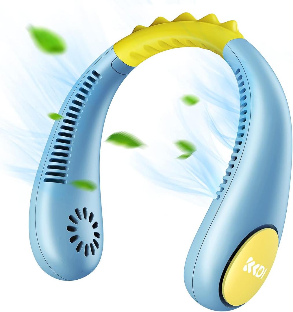 Kids Neck Fan, Portable Bladeless Fans for Kid 4-14Y Girls & Boys, 2600mAh USB Personal Mini Cooling Fan for Travel/Camping/Study, 4 Speeds, Lightweight, Compact, Perfect Summer Gifts for Kids (Blue)