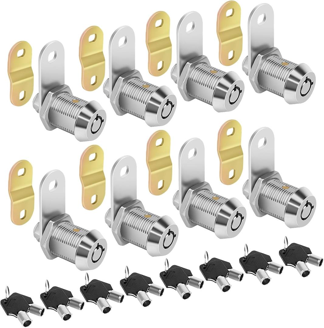 Cam Locks RV Storage Lock Keyed Alike,7/8" Cylinder Fits on 9/16" Max Door Thickness, RV Compartment, Camper, Trailer Replacement Set with 16 Keys, Chrome Finish