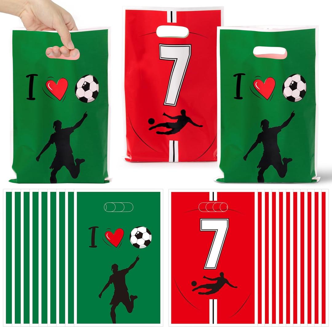 JuPelozak Soccer Party Favor Bags - 50pcs Football Themed Goodie Bag, Candy Cookies Gift Decor for Kids Boys Teens Adult, Birthday Holiday Celebration Decorations Supplies for 2026 Sport Team Event (Red Green)