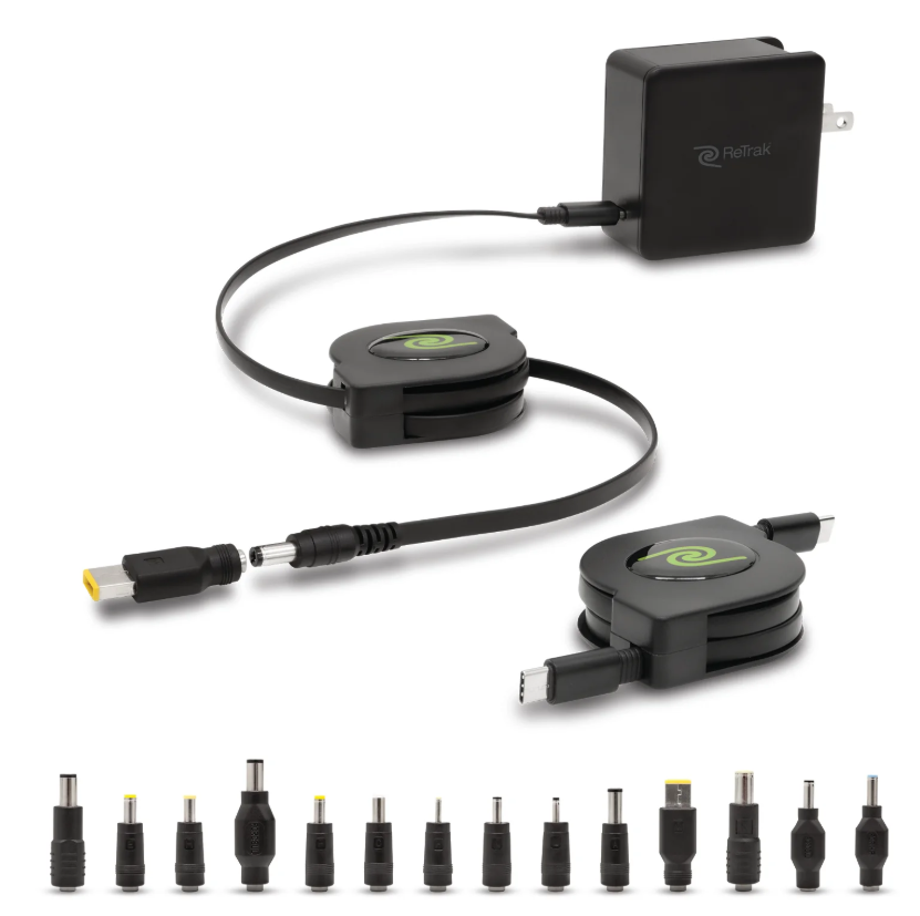 Retractable Universal USB - C Laptop Charger + 14 Adapter Tips