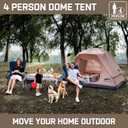Happy Travel Camping Tent, 4 Person Dome Tents for Camping with Rainfly, Waterproof Clip Easy Setup Portable Family Tent with Mesh Windows, 20% More Headroom Backpacking Tents for Camping & Hiking