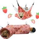 LYART Guinea Pig Rat Ferret Hammock and Warm Bed Small Pet Hideout Tunnel Cave Hanging Bunkbed Hammock Cage Toy for Hamster Sugar Glider Squirrel (1.Hammock & Corner Tunnel)