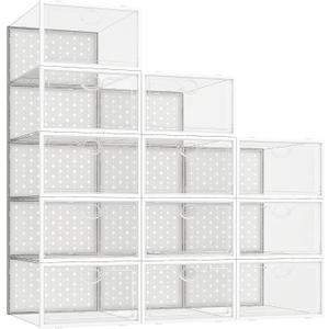 Pinkpum Shoe Storage Boxes, Shoe Organizer for Closet Clear, Shoe Boxes Clear Plastic Stackable, Folable Storage Bins with Lids, 12 Pack Sneaker Storage Box Shoe Rack Containers Bins Holders Cabinet