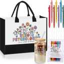 LemonRoad 11 Pcs School Psychologist Gifts Canvas Tote Bag 17 oz Glass Cup 7 Days of The Week Pens Inspirational Positive Daily Affirmation Ballpoint Pens with Card for Women Teacher Week Graduation