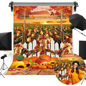 Pumpkin Patch Backdrop for Photography 5x7FT Autumn Harvest Pumpkin Background Fall Maple Leaves Friendsgiving Party Decorations Supplies Photo Props