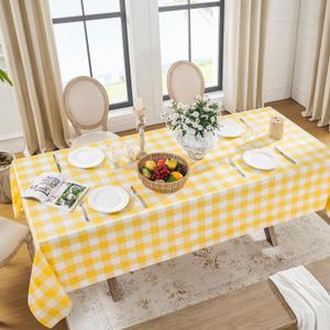 Softalker Gingham Checkered Tablecloth Rectangle - Outdoor Waterproof Buffalo Plaid Table Cloth, Stain Resistant Washable Table Cover for Picnic, Camping - Yellow and White, 2 Pack - 54 x 78 Inch