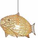 Fish-Shaped Rattan Woven Pendant Light, 1-Lights Boho Fish Lighting,Natural Weaving Wicker Light Fixture,Rustic Farmhouse Rattan Chandelier for Dining Room Living Room Bedroom Kitchen