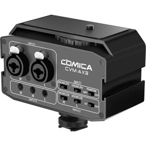 Comica CVM-AX3 Audio Mixer, Dual XLR/3.5mm/6.35mm Mic Preamp 9V Phantom Power with Real-time Monitor for Interview Guitar Recording Canon Nikon DSLR Camera Camcorder