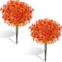 Yunlly 2 Pcs Thanksgiving Topiary Ball Fall Artificial Mums Tree for Outdoor Porch Decorations 24" UV Resistant Autumn Faux Bush Shrub Faux Violet Plant for Patio Garden Autumn Decor(Orange)