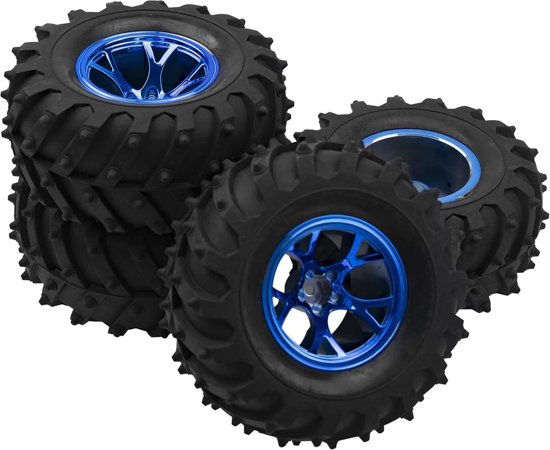 4.72''OD Rubber Tires & Wheel Rim 12mm Hex Hub Compatible with RedCat Volcano Traxxas Rustler HPI HSP Tamiya Exceed Himoto 1/10 Off-Road Monster Truck,120mmx56mm (Blue)