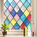 Window Privacy Film Stained Glass 29.5" x 78.7" Rainbow | Static cling – no glue, no residue. UV and heat blocking. Rainbow privacy for doors, windows, bathrs, with install tools
