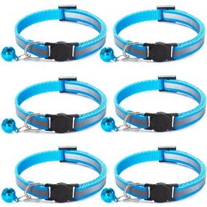 6 Pack Reflective Cat Collar with Bell, Breakaway and Safe Collars for Cats, Nylon, Pet Collar Adjustable19-32cm (Sky Blue)