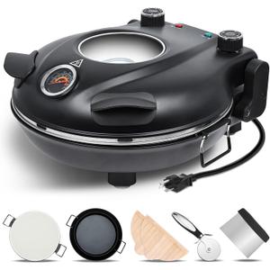 Upgraded Davivy 12" Indoor Electric Pizza Oven with Stone, Indoor Electric Pizza Maker Machine for Home with Timer, Heats up to 800F - Black