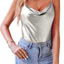 VIDUSSA Women's Shimmer Camisole Tops Cowl Neck Sleeveless Sparkle Blouses Summer Tank Shirt S
