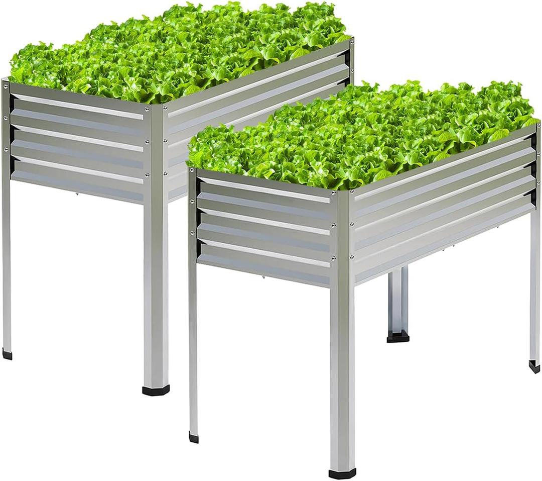 Mofesun Galvanized Raised Garden Bed with Legs, 2PCS 48x18x31.5 Inch Elevated Metal Planter Box, 300lbs Capacity for Vegetables, Flowers, Herbs. Suitable for Garden, Balcony, Patio, Backyard.