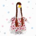 Spring Porch Goose Outfits Floral Dresses with Wig Lace Trim for 23" Cement Statue Outdoor Lawn Yard Decor