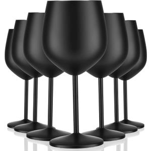 Zopeal 8 Set Stainless Steel Wine Glasses 18 oz Stainless Steel Stem Wine Goblets Unbreakable Black Matte Metal Cups for Outdoor Camping Pool Travel Picnics Event Birthday Party Wedding Anniversary