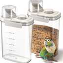 Maxdot 2 Pcs Bird Seed Storage Container 3 Qt/2.8 L with Tight Lids Airtight Cup Pet Food Storage Measuring Containers Lids with Pouring Spouts for Macaws African Grey Cockatoos (Beige)