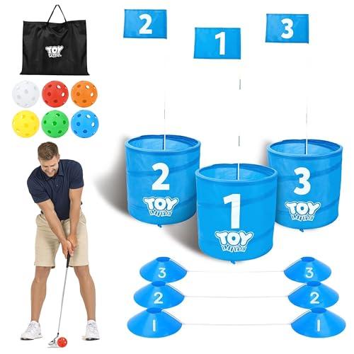 TOY Life Golf Bucket Game Set, 3 Holes Backyard Golf Game for Adults Family Kids, Portable Golf Course with Balls and Flag, Outdoor Indoor Backyard Golf Game Gifts for Beach, Yard, Camping and Lawn