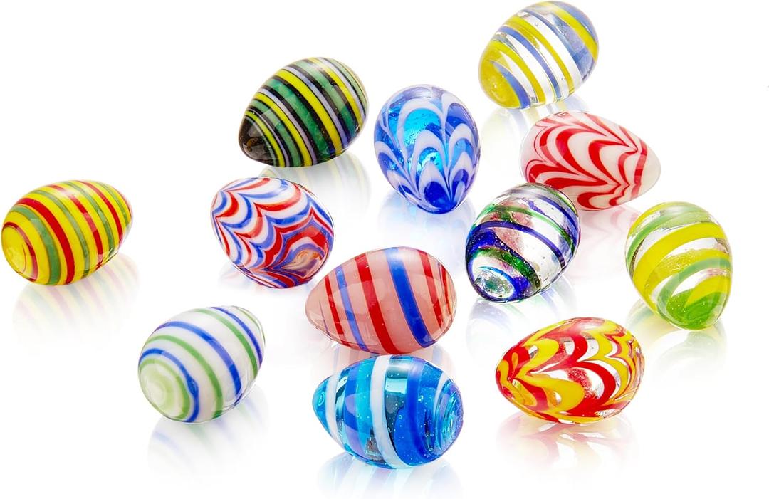 Hand Blown Art Glass Easter Eggs with Small Glass Gems and Stones - Handmade Tiny Eggs Ornaments Collectible Figurines for Home Decorations and Party Favors for Boys and Girls