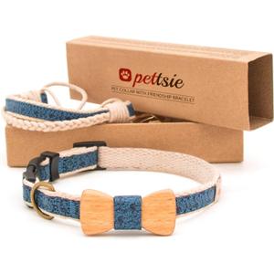 Pettsie Adjustable Dog Bow Tie Collar with Matching Owner Friendship Bracelet  Stylish & Durable Pet Accessory, Soft Hemp & Cotton, Secure D-Ring, Gift-Ready Set, Small, Blue