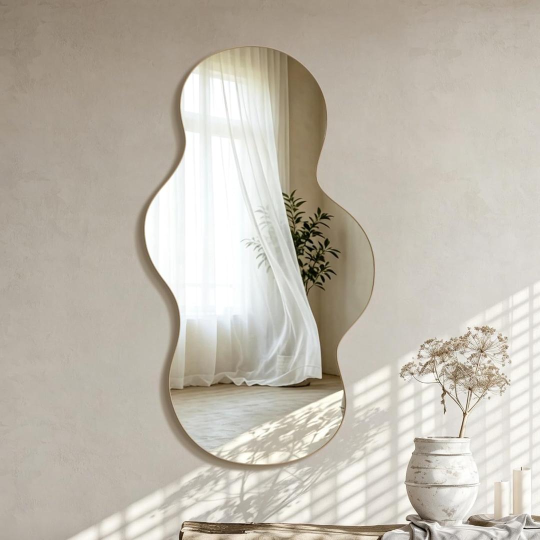 Irregular Wall Mirror,36x20 inch Gold Asymmetrical Mirror, Wall Mounted Mirrors Decorative, Modern Mirror for Bathroom Bedroom Living Room Entryway, Cloud Frameless