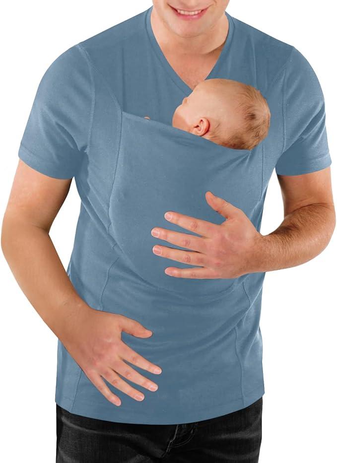 Baby Carrier Shirt V Neck Short Sleeve T-Shirts Skin to Skin T-Shirt with Pocket, Size XL
