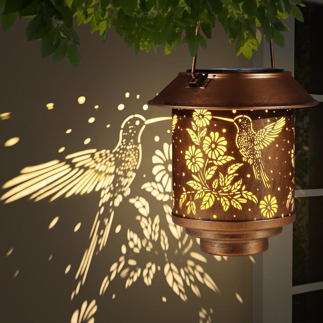 Hummingbird Solar Lantern Outdoor Hanging Sunflower Lights Gifts for Women Mom Metal Garden Decor Outside Waterproof LED Lanterns for Patio