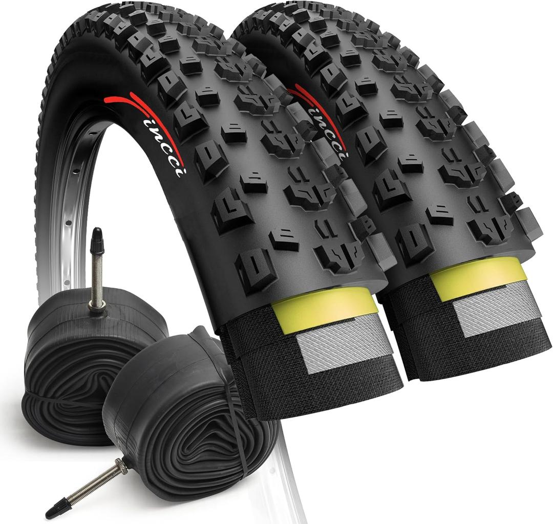 Fincci 27.5 x 2.25 Inch Mountain Bike Tire Foldable 57-584 60 TPI with Nylon Protection with Schrader-Presta Inner Tubes 48mm for All Mountain Enduro MTB Hybrid Bike Bicycle