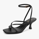 Women's Kitten Heel Strappy Open Square Toe Thong Ankle Strap Heels for Wedding 5.5