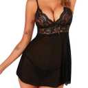 Avidlove Women Lingerie Lace Babydoll Strap Chemise Halter Teddy V Neck Sleepwear (Medium, Black)
