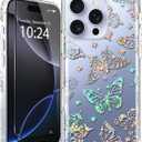 for iPhone 16 Pro Max Case with Screen Protector, Cute for Women Girls, 10FT Military Grade Protective Cover for iPhone 16 ProMax Case Sparkle Crystal Butterfly Bling, Clear Glitter