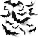 Coogam Halloween 3D Bats Decoration, 60PCS 4 Sizes Realistic PVC Scary Bats Window Decal Wall Stickers for DIY Home Bathroom Indoor Hallowmas Decoration Party Supplies