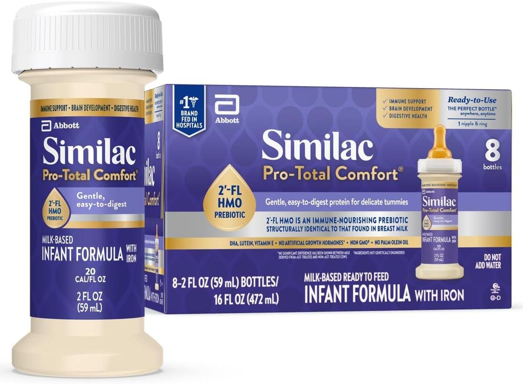 Similac Pro-Total Comfort Infant Formula With Iron, Gentle, Easy-to-Digest Formula, Has 2'-FL HMO for Immune Support, Non-GMO, Ready-to-Feed Baby Formula, 2-fl-oz Bottle, Pack of 8, Exp Date: July 01, 2026