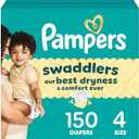 Pampers Swaddlers Diapers, Size 4 (10-22 lbs), 150 Count, Absorbent, Keeps Baby Dry and Comfortable, Skin Safe Disposable Baby Diaper (Packaging May Vary)