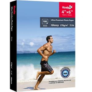 Koala Ultra Premium Photo Paper 4x6 Inch Glossy Photo Printer Paper Water Resistant for Inkjet Printer 100 Sheets 72lb