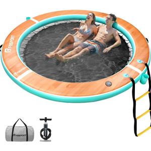 FBSPORT Inflatable Water Hammock Round Floating Ring, 10/8/6ft Inflatable Dock Floating Platform for Lake W/Cupholder, Sun Float Chill Raft Float Ring Tanning Pool Lounger Island Platform Pad