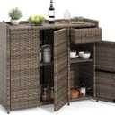 YITAHOME Outdoor Storage Cabinet, Weather-proof Rattan Bar Table with Two Doors, Adjustable Shelves & Foldable Drawer, Wicker Patio Storage Box for Outdoor Cushions, Pool Tool and Garden Tools - Brown