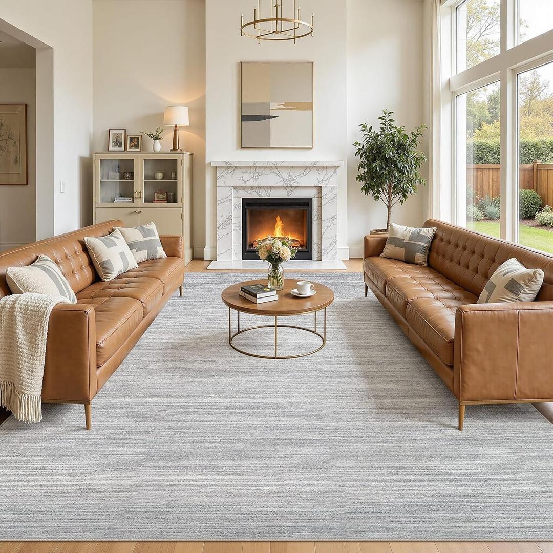 10x14 Area Rugs Living Room Washable Rug, Abstract Grey Blue