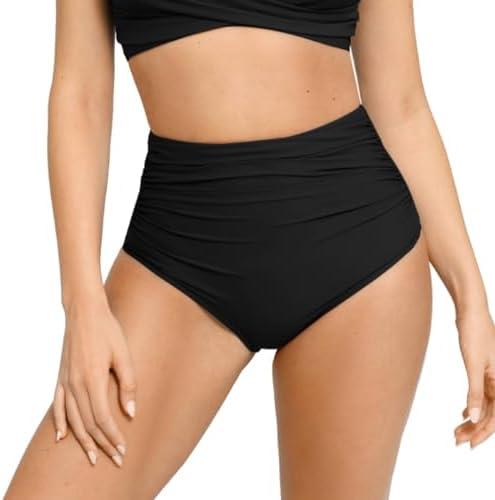 Popilush Shapewear Swimwear Bottoms - Waisted Bikini Bottom Tummy Control Ruched Swim Bottom Brief Swim Short, L