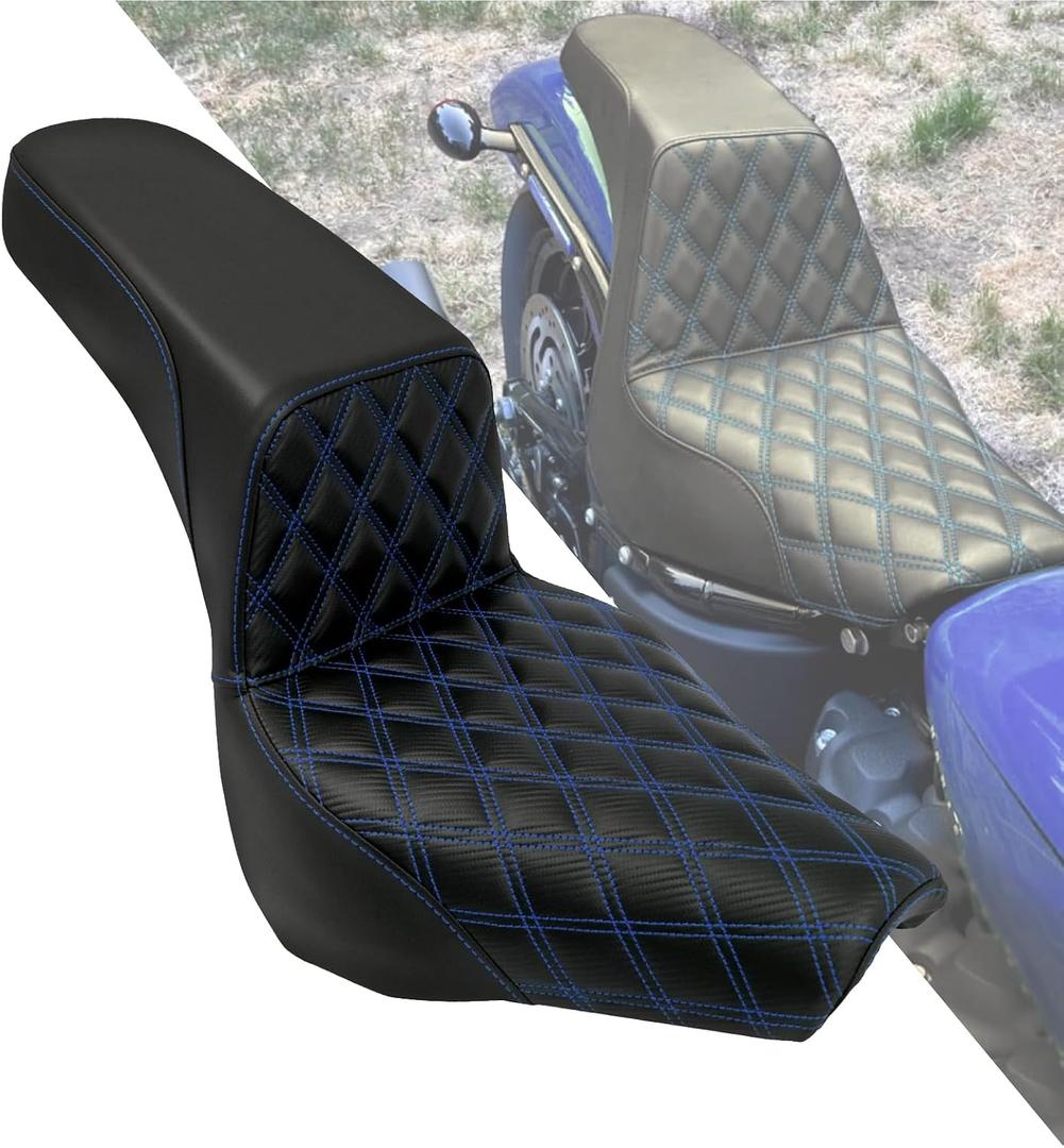 Motorcycle Driver Passenger Seat Fit For Harley Softail Street Bob FXBB FXBBS 2018-2025 Softail Standard FXST 2020-2025 (Blue Stitching)