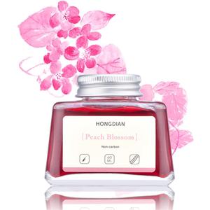 Hongdian Fountain Pen Bottled Ink Peach Blossom Color, 60ml Non Carbon Inkwell Bottle, Artist Calligraphy Ink