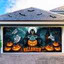 Trgowaul Happy Halloween Garage Door Decorations, 7 * 16Ft Garage Door Cover Banner Backdrop, Pumpkin Grim Reaper Indoor Outdoor Party Supplies Photography Background Sign Poster