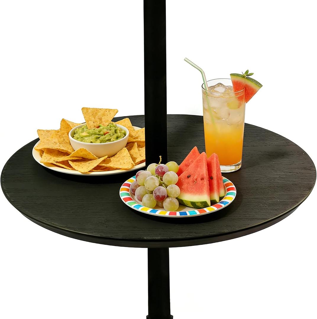 Outdoor Adjustable Umbrella Table Tray, 20 Round Outdoor Umbrella Table with Hole, Portable Patio Beach Umbrella Table Tray Fit 1.5" Umbrella Pole for Poolside, Backyard, Garden, Black