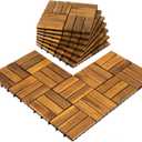 Pack of 10 Deck Tiles - 12"x12" Interlocking Natural Solid Acacia Wood for Outdoor & Indoor, Patio Garden, Balcony, Poolside - Natural Color