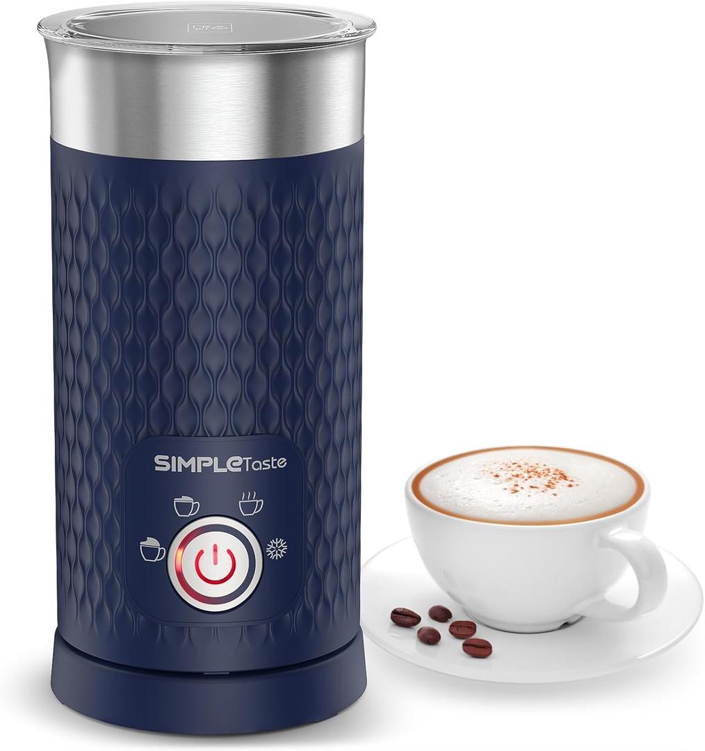 SIMPLETASTE Milk Frother, 4in1 Electric Milk Steamer, Automatic Warm and Cold Foam Maker and Milk Warmer for Latte, Cappuccinos, Macchiato