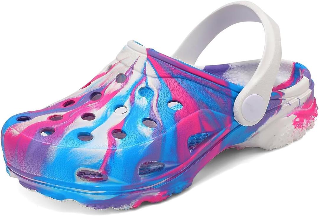 Boys and Girls Graphic Clogs for Kids,Unisex Eva Mules for Big Kid,Little Kid,Boy and Girl Closed Toe Slide Sandals (Purple White) W6
