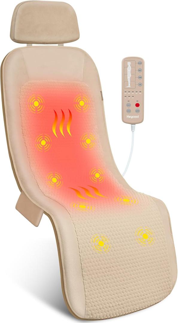 Heycool Massage Mat Full Body, Back Massager with Heat and Vibration for Chair, Massage Chair Pad, 10 Vibration Motors & 2 Heating Levels, Foldable, Gifts