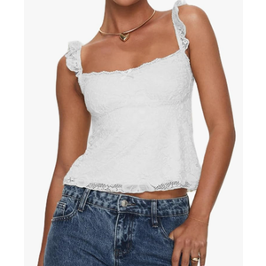 Women Y2k Lace Trim Tank Tops Teen Girl Fairycore Sleeveless Solid Going Out Streetwear Summer Crop Camisole L