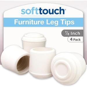 SoftTouch 7/8" Round Non-Marking Rubber Slip-On Chair Leg Tips, Nonslip Protective Furniture Leg Caps for Chairs, Stools, and Tables on Hard Surfaces, Set of 4, White